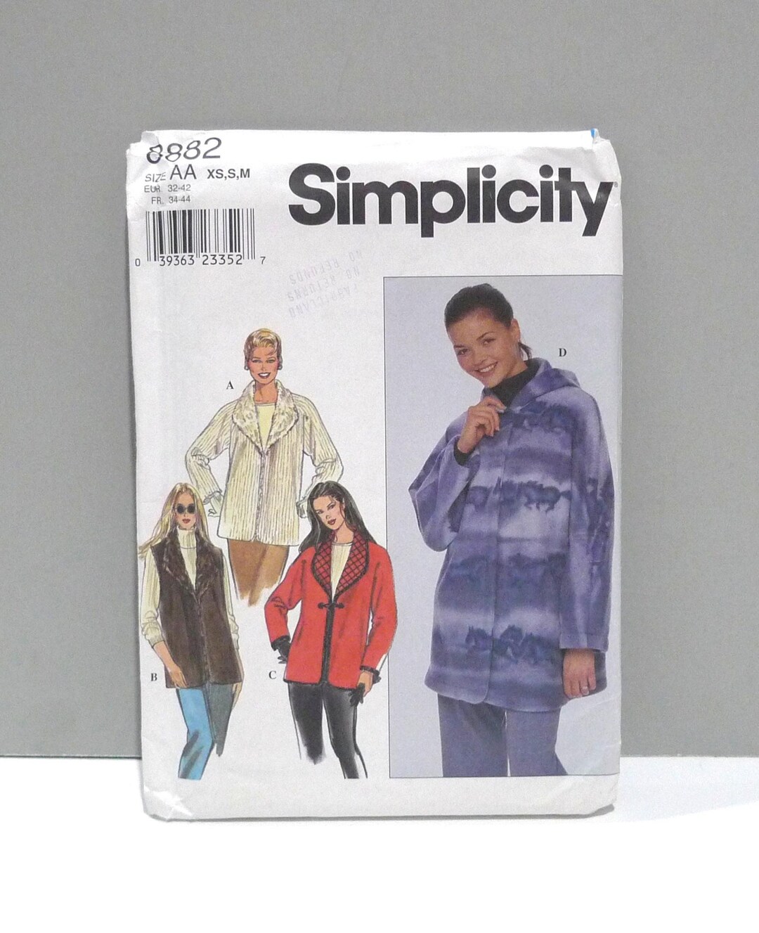 Simple Box Jacket Pattern Boxy Jacket / Vest - Simplicity 8882 Sewing Pattern XS X M Vintage ...