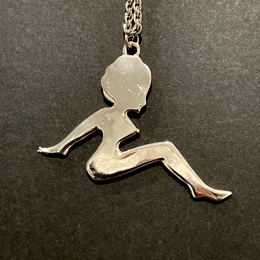 Mudflap Girl Pendant Necklace Vintage 2000's Silvertone Metal / Woman's