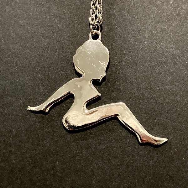 Mudflap Girl Pendant Necklace Vintage 2000's Silvertone Metal / Woman's Silhouette with Chain - Street Wear / Trucker / Rockabilly / Kitsch