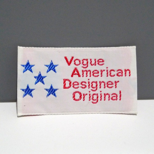 Vogue American Designer Original Garment Tag Vintage Sew In Fabric Label / Patch VTG Retro / Red White and Blue / Stars  Plattermatter2