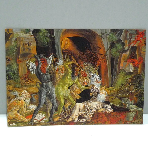 The Temptations of Saint Anthony -- Bernardo Parentino Postcard- Doria Pamphilj Gallery Museum Rome 90s Vintage Demons attacking St Anthony