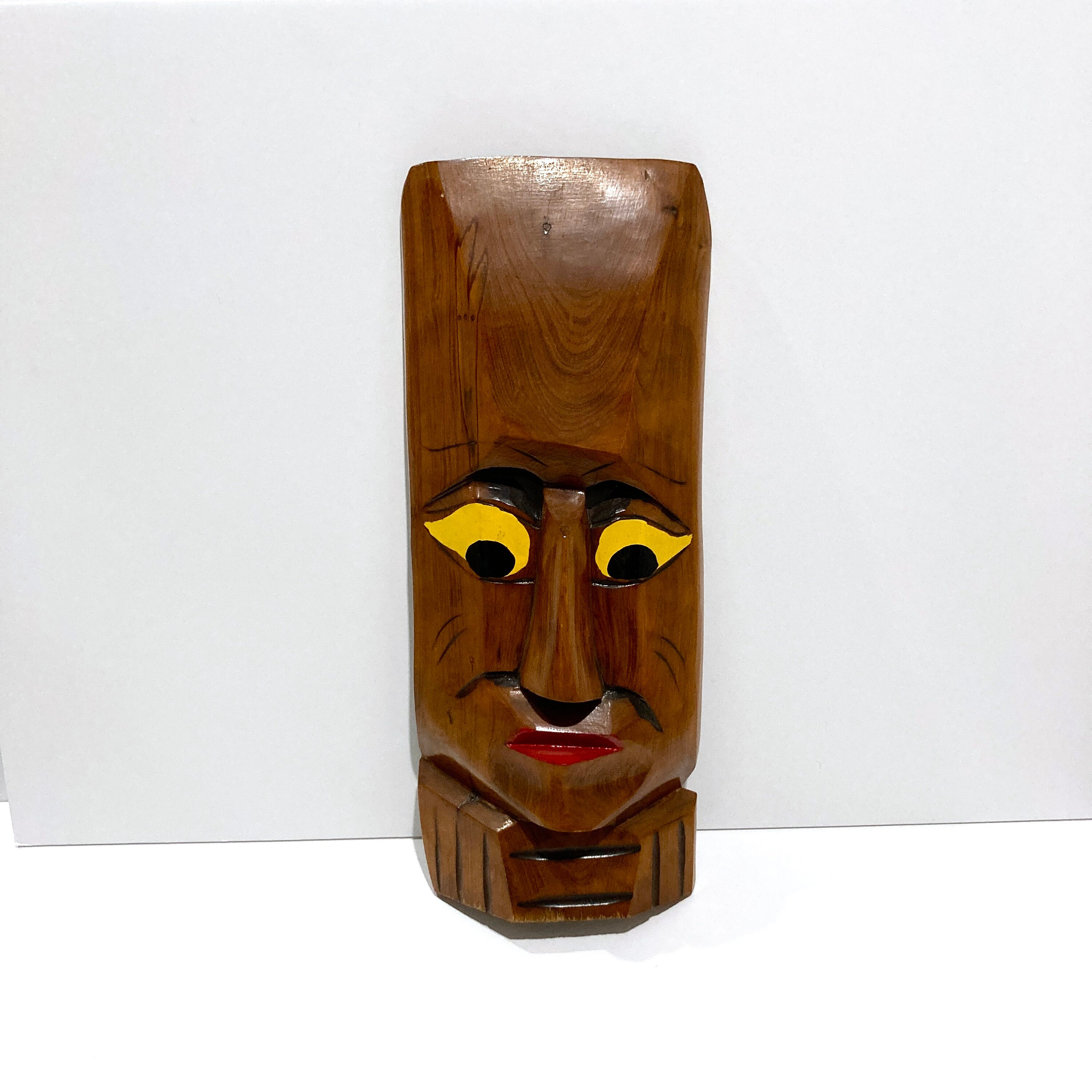 Tiki Sculpture Hand Carved Wooden Head Vintage 80