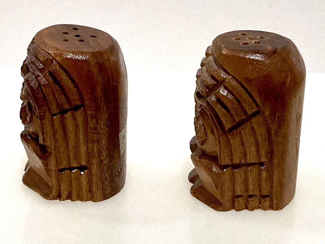 Tiki God Wood Carved Salt & Pepper Shaker Set Hawaiian Etsy