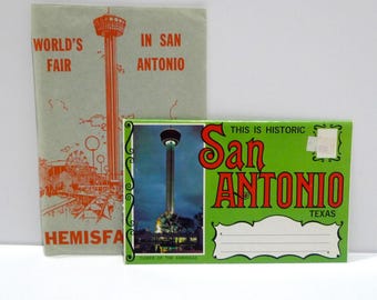 San Antonio Texas Foldout Postcard Set with Hemisfair '68 Paper Ephemera - Accordion Style Folder 1960s Vintage Tower of The Americas Card