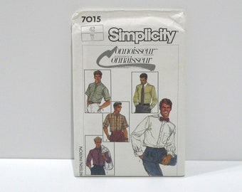 Mens Shirts - Dress and Casual Simplicity 7015 Never Used Size 16 / 42 Vintage 80s Collared / Work Shirts / Short Sleeve or Long Sleeved