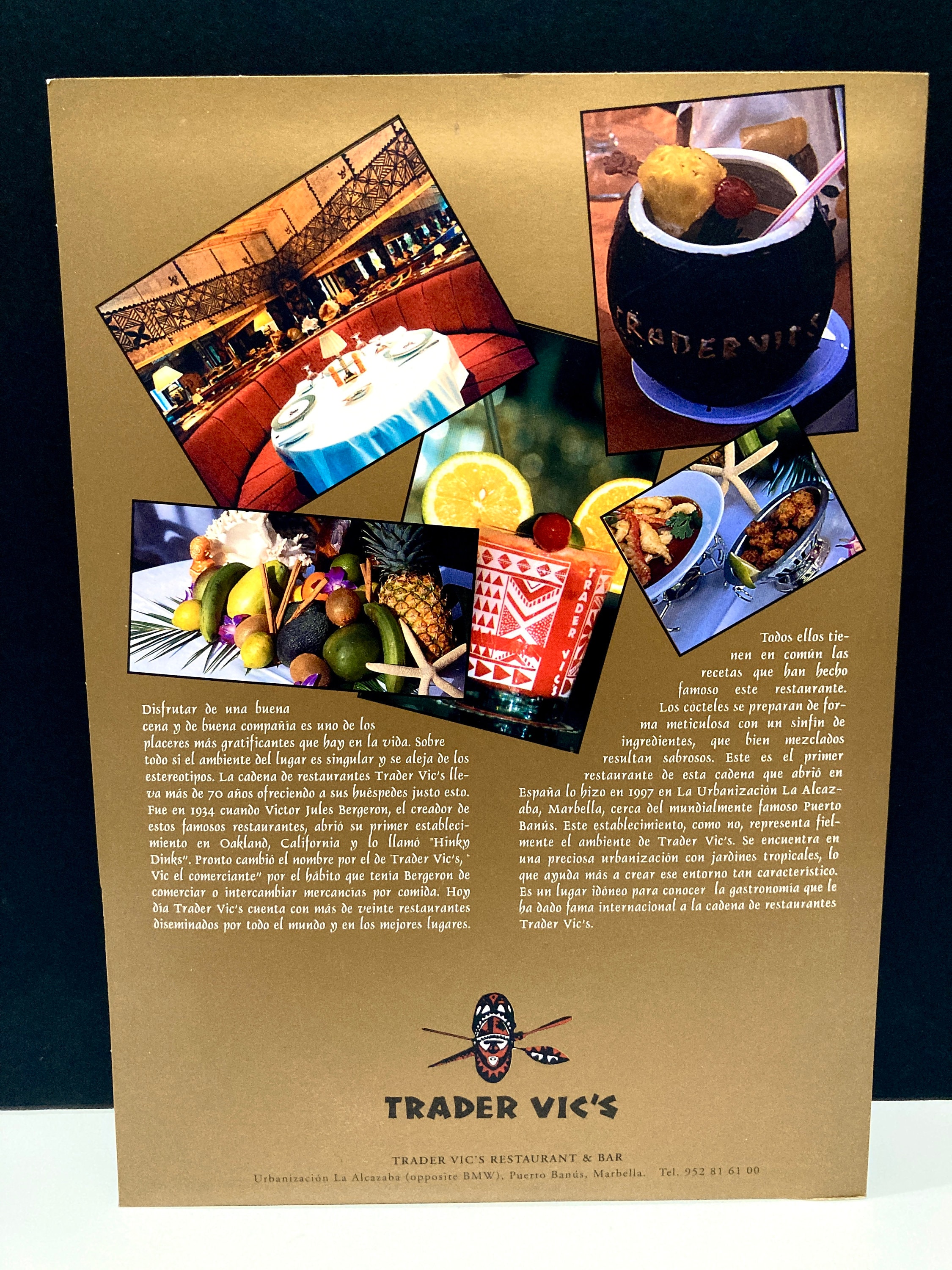 Trader Vic's Menu - Marbella Spain Folder With Menu and Ephemera 2000s ...