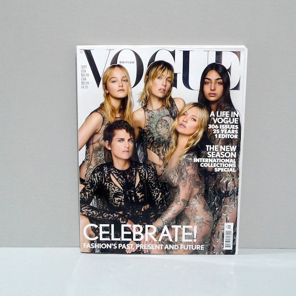 Vogue Magazine British - Stella Tennant, Kate Moss, Edie Campbell, Jean Campbell, Nora Attal Cover / UK September Issue - 25 Years Celebrate