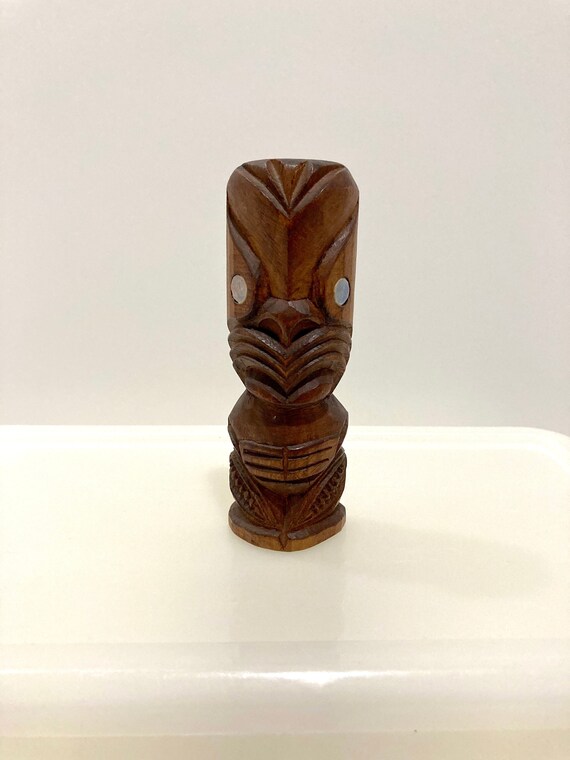 Maori Tiki God Hand Carved Wooden Statue Paua Shell Eyes Etsy France