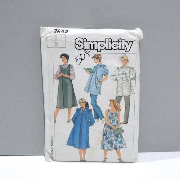 Maternity Dress Tunics Simplicity 7645 Sewing Pattern Never Used Size 8 Bust 31.5 -- Loose Fitting Sundress / Jumper / Smock Top / Shirt