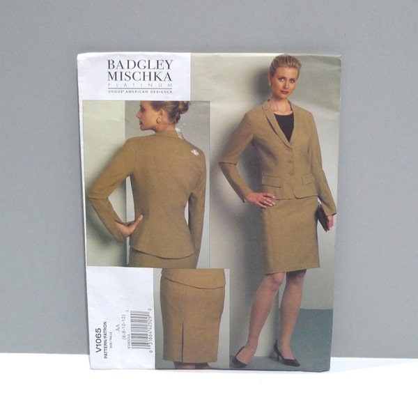 Badgley Mischka Jacket Skirt Suit Vogue 1065 size 6 8 10 12 / Minimal Modern Classic Suit / Tailored Fitted Blazer / Straight Skirt /