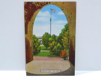 Fort Pulaski National Park Savannah Georgia Postcard - Squeezed Arch Vintage Linen Color Post Card / Cockspur Island / View of Gardens #135