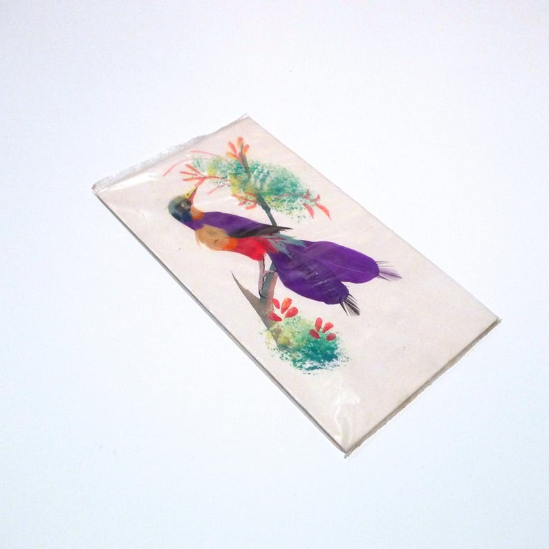 Bird Feather Painting Sealed Vintage 1960s Feathered Bird Postcard Sanborns Department Store Made in Mexico Folk Art Handmade Greeting Card