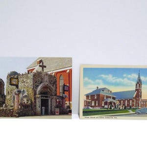 Dickeyville Wisconsin Postcards - Grotto and Christ The King Shrine // House Church School Postcard /Set of Two Vintage Folk Art Environment
