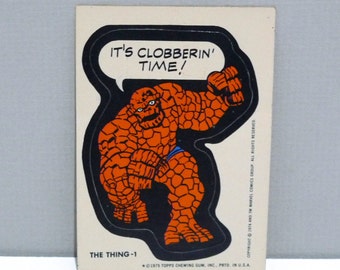 The Thing - 1 - 1975 Topps Marvel Comic Book Heroes Sticker - Its Clobberin Time! / Dated 1974 1975 / Topps Chewing Gum / Printed in USA