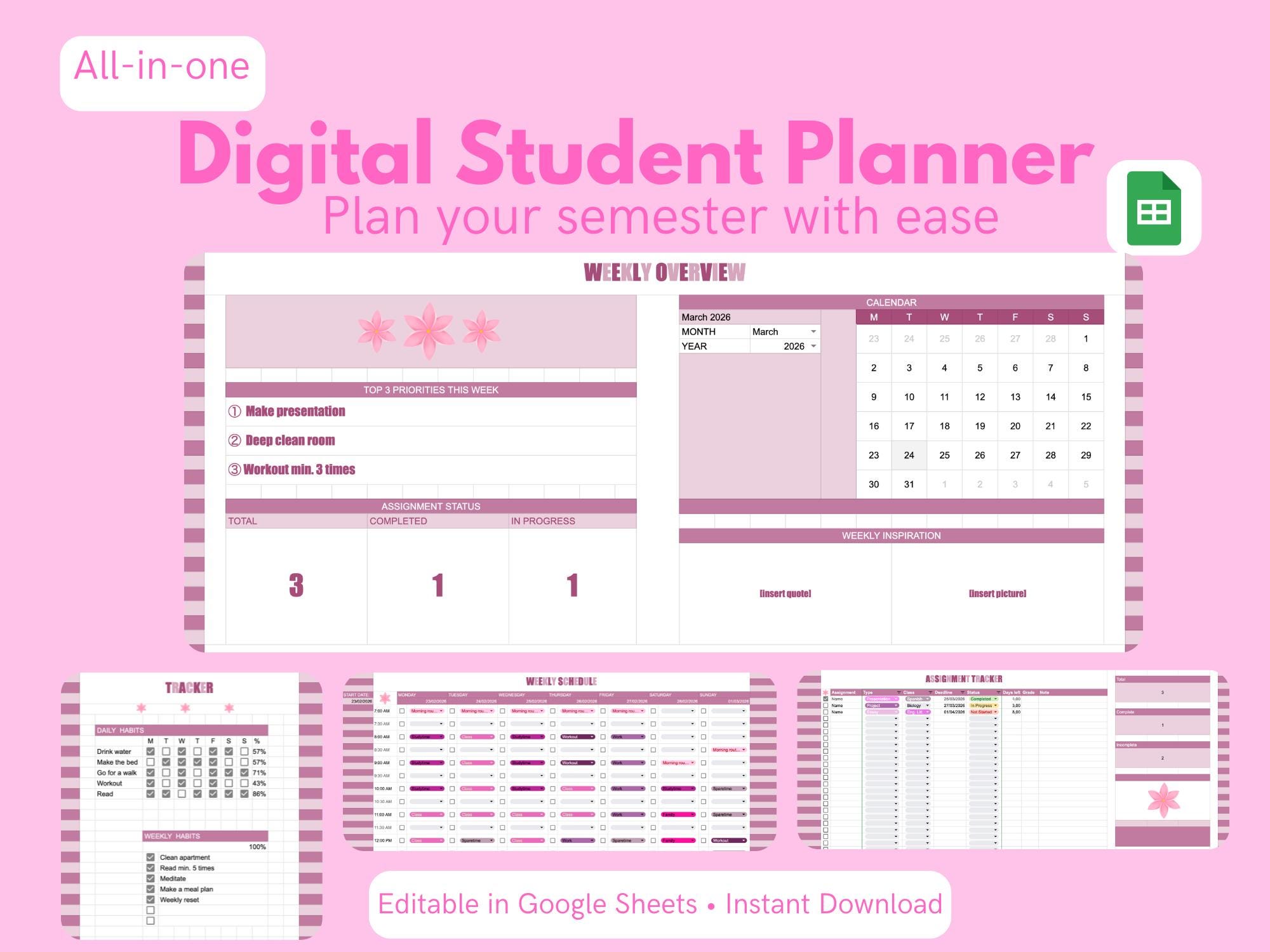 Simple and Colorful Assignment Tracker for Students - Google Sheets ...