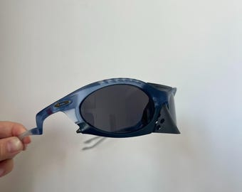 Oakley Plantaris sunglasses matte clear dark blue frame  black lenses