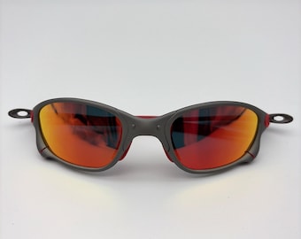 Vintage 90s Oakley Juliet X-Metal Polarized Sunglasses Matte Gray Red Lenses