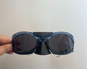 Oakley Plantaris sunglasses matte clear dark blue frame  black polarized lenses