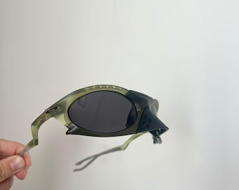 Oakley Plantaris sunglasses matte clear dark green frame black lenses