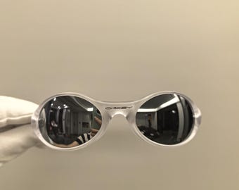 Retro Oakley Eye Jacket 1.0 Gen 2 Sunglasses: Clear Frame, Polarized Silver Lenses (Y2k)