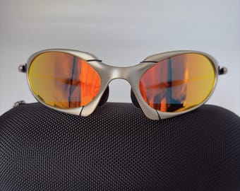 Retro Oakley Romeo X metal sunglasses silver matte frame orange gradient polarized lens y2k avantgarde hype