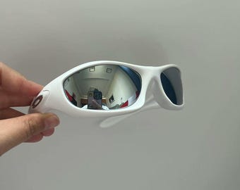 Retro Oakley 00s Monster Dog Sonnenbrille Matt weißer Rahmen Silberlinse