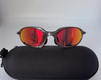 Retro Oakley Romeo Metal polarized Sunglasses gray Matte frame red lenses