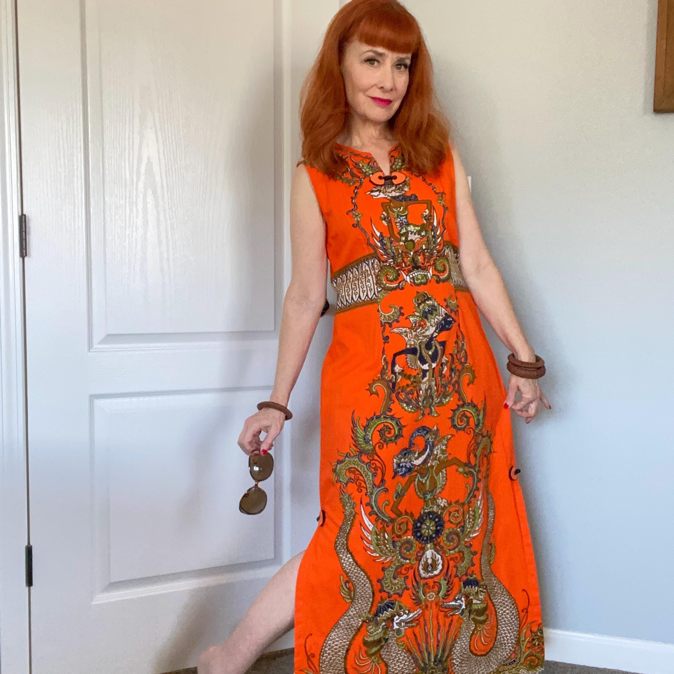 chinese dress ladies DESIGN THAI BANGKOK, vintage 1960s maxi party dress, Kelly Green and b –  VINTAGE DRESS CLOSET main image 0