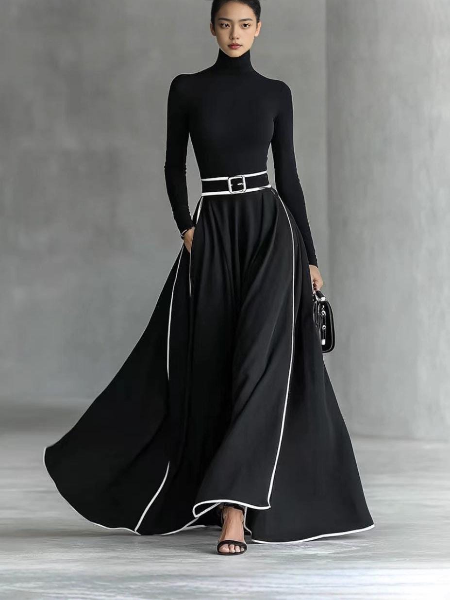 chinese dress ladies Black Knit Long Sleeve Midi Dress – Vivian Seven