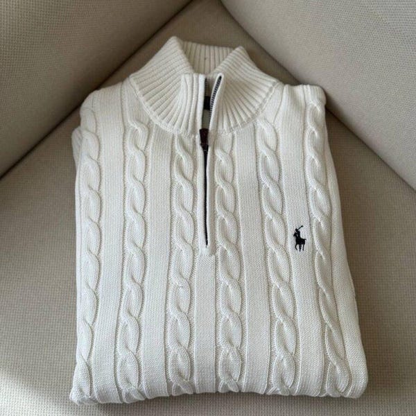 Unisex Polo Cable Knit Quarter Zip Sweater Handmade Custom Pullover