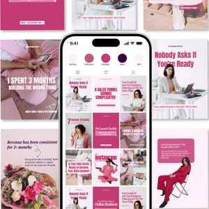 Roze Instagram-sjablonen, Canva-sjablonen voor sociale media voor coaches, kleine bedrijven en contentmakers, bewerkbaar Instagram-berichtenpakket