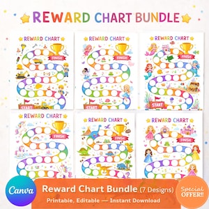 Kids Reward Charts Bundle | Behavior, Chore, Sticker Tracking (Instant Download)