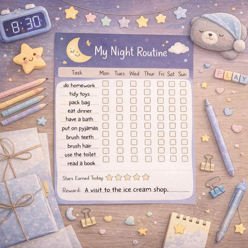 Kids Routine Chart Printable Bundle | Morning Night to Do List Reward ...
