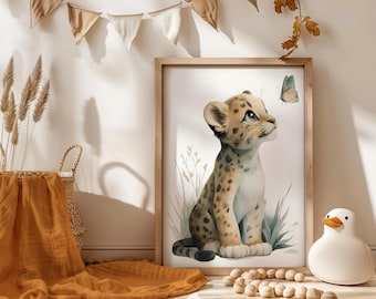 Art mural léopard pour chambre de bébé, affiche d'animaux safari, impression aquarelle, affiche de chambre de bébé, décoration de chambre de bébé, décoration murale neutre pour chambre d'enfant