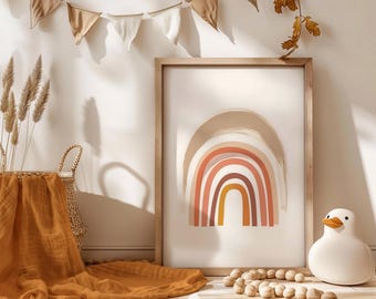 Art abstrait arc-en-ciel pour décoration de chambre d'enfant - impression scandinave bohème neutre pour chambre de bébé
