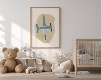 Art mural avion pour chambre de bébé pour chambre de bébé - Poster neutre pour enfants sur les voyages dans l'aviation