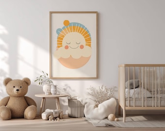 Art mural pour chambre de bébé soleil - affiche ciel - impression de chambre de bébé nuage - affiche de chambre de bébé beige - décoration de chambre de bébé - art mural de chambre d'enfant neutre