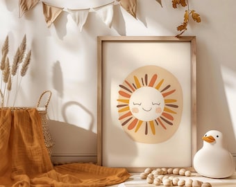 Art mural pour chambre de bébé soleil - affiche ciel - impression de chambre de bébé neutre - affiche de chambre de bébé beige - décoration de chambre de bébé - art mural de chambre d'enfant neutre