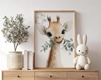 uvres d'art pour chambre de bébé girafe pour la maison - Impressions neutres aquarelle animaux de safari pour enfants