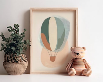 Affiche d'art mural montgolfière, décoration neutre pour chambre de bébé, art mural minimaliste pour chambre d'enfant, impression scandinave pour chambre de bébé