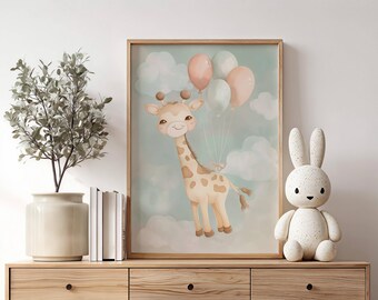 uvres d'art pour chambre d'enfant girafe pour chambre d'enfant - Impressions pastel neutres Animaux de safari