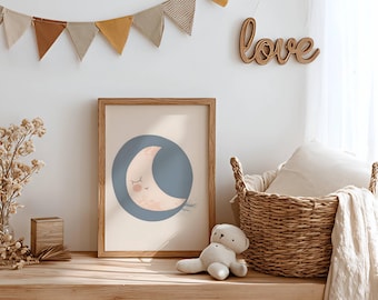 Art mural lune pour chambre de bébé - Impression scandinave neutre pour chambre de bébé pour enfants - Cadeaux