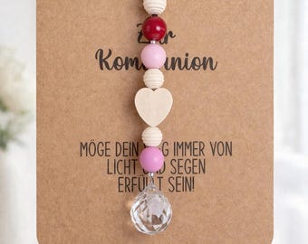 Sonnenfänger Kommunion Geschenk – Schutzengel Fensterdeko – personalisiertes Geschenk zur Kommunion – Mädchen Junge – Deko mit Herz
