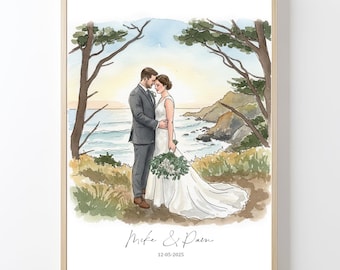 Custom Wedding Portrait Watercolor Painting – Anniversary, Couple, Engagement Gift