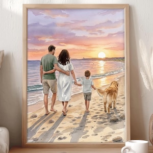 Ritratto di famiglia personalizzato ad acquerello da foto, dipinto disegnato a mano, regalo