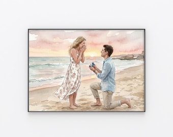 Ritratto di coppia personalizzato disegnato a mano con acquerello, regalo per proposta di matrimonio, anniversario di matrimonio