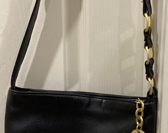 Saks Fifth Avenue_Vintage S5A Black Leather Mid-Size Hobo HandBag