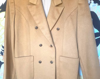 Vintage Tailored Blazer_Women's Lambswool Yellow Mustard Double Breasted Blazer, Size 16