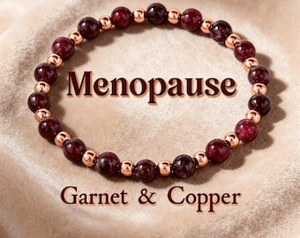 Menopause Relief Garnet & Copper Bracelet, Natural Stone Hormone Balance Jewelry