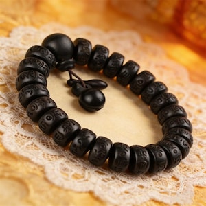 Thunderstruck Jujube Wood Bracelet, Carved Six-Character Mantra Beads, Unisex Meditation Prayer Beads, Single Strand Spiritual Jewelry